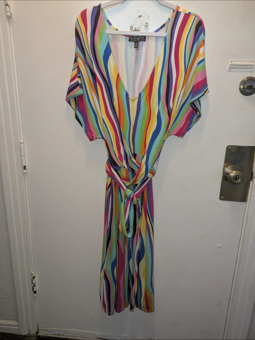 Eloquii Bright Multicolor Striped Midi Dress Size 16 NWOT